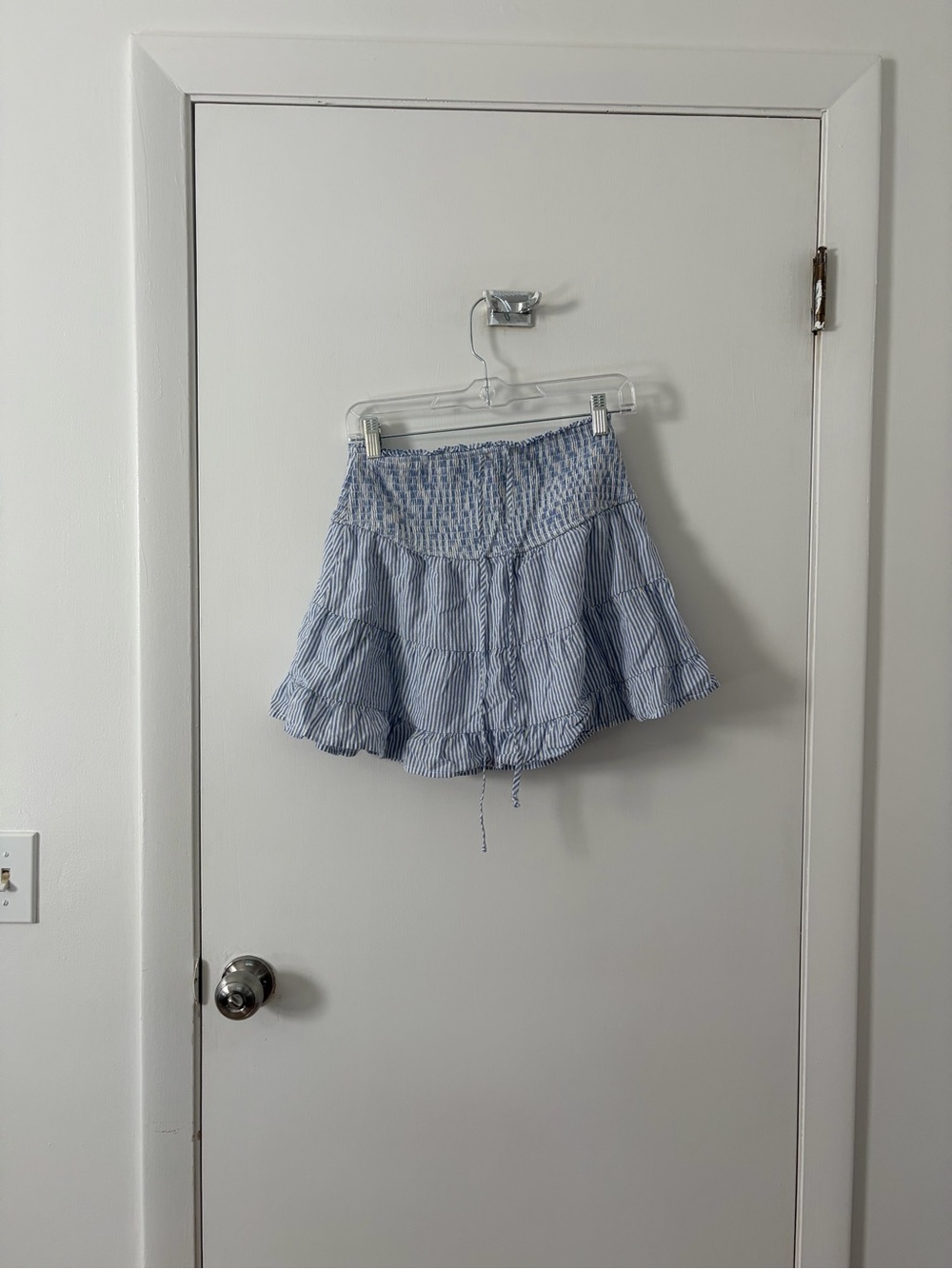 Blue Rain Light Blue & White Striped Smocked Ruffle Skirt